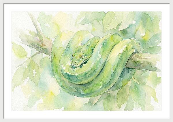 Green Tree Python Among Leaves