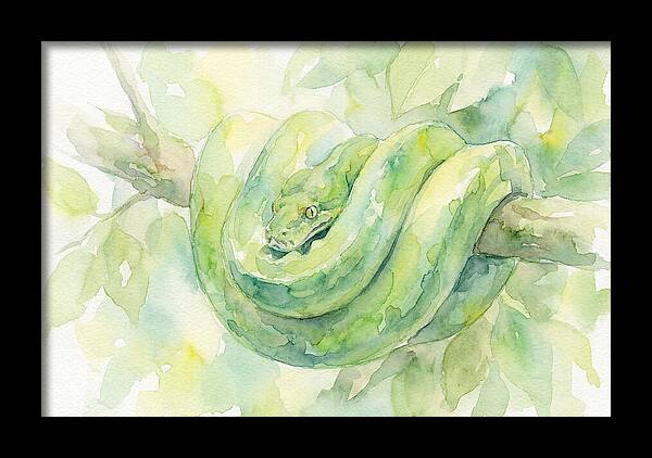 Green Tree Python Among Leaves
