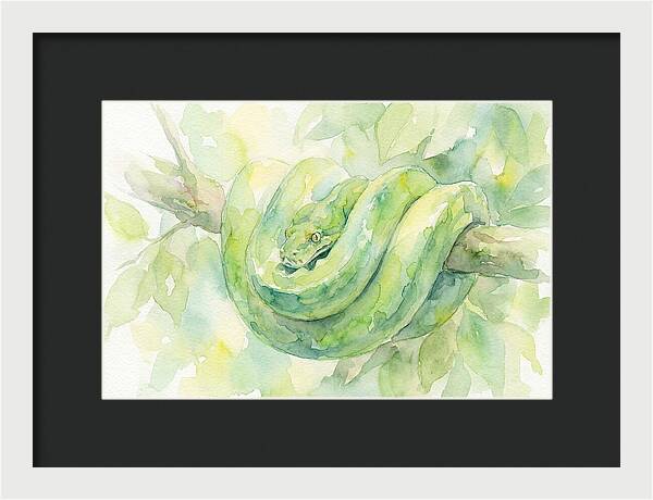 Green Tree Python Among Leaves