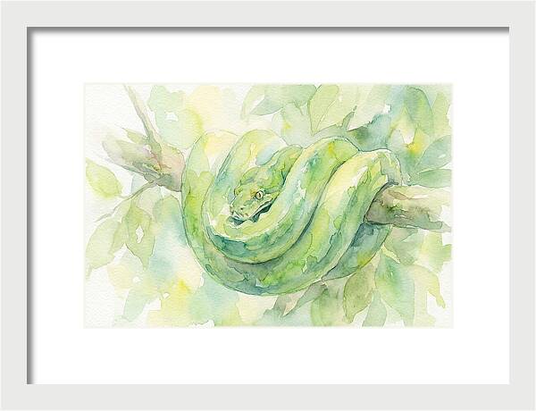 Green Tree Python Among Leaves