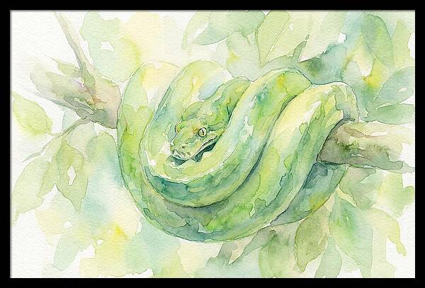 Green Tree Python Among Leaves