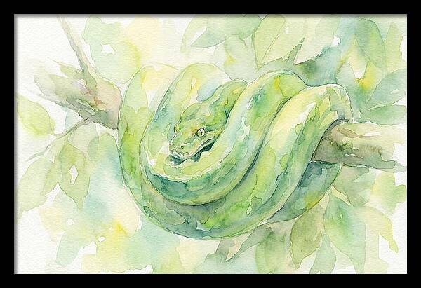 Green Tree Python Among Leaves