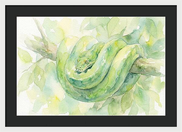 Green Tree Python Among Leaves