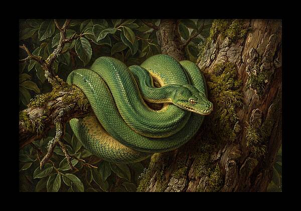 Green Tree Python Coiled In Nature