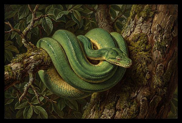 Green Tree Python Coiled In Nature