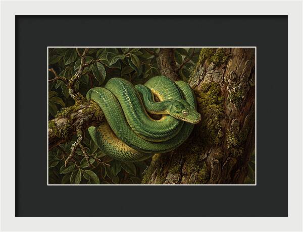 Green Tree Python Coiled In Nature