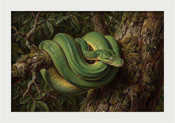 Green Tree Python Coiled In Nature