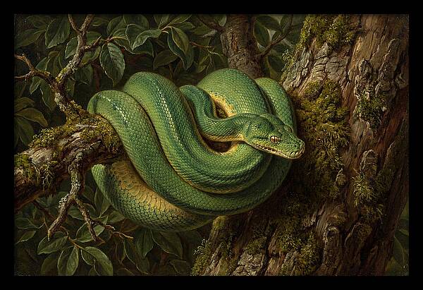 Green Tree Python Coiled In Nature