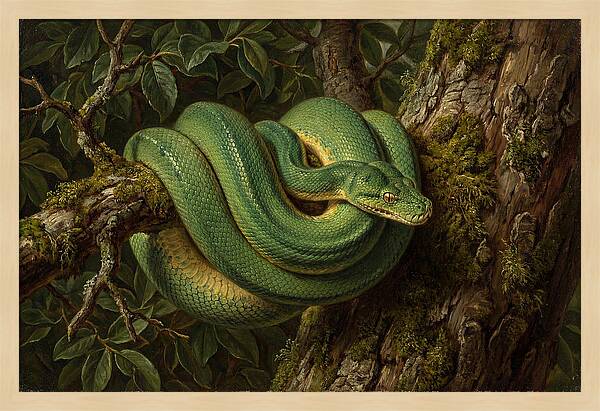 Green Tree Python Coiled In Nature