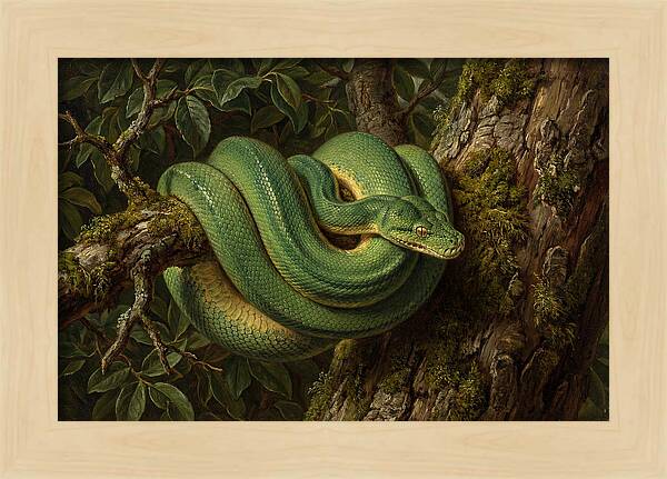 Green Tree Python Coiled In Nature