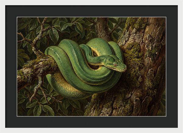 Green Tree Python Coiled In Nature