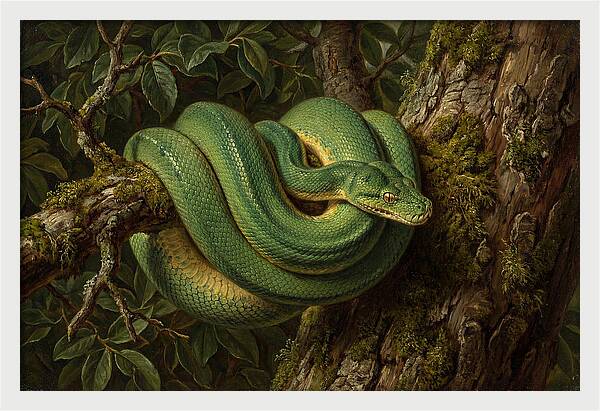 Green Tree Python Coiled In Nature