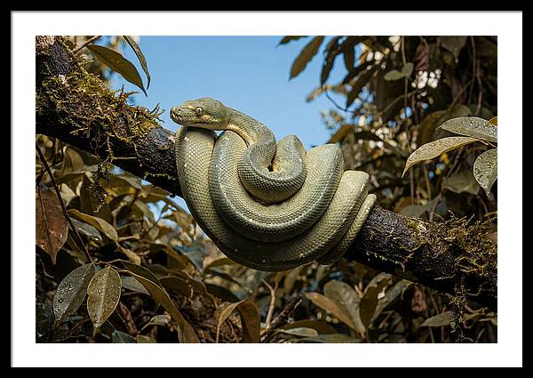 Green Tree Python Coiled On Branch