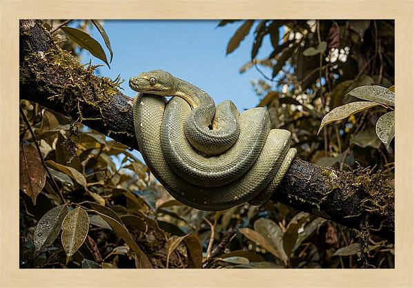 Green Tree Python Coiled On Branch