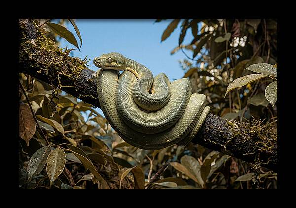 Green Tree Python Coiled On Branch
