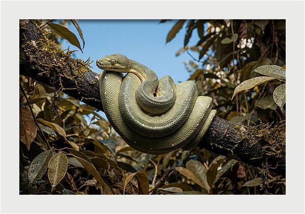 Green Tree Python Coiled On Branch