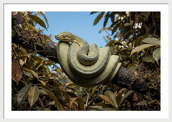 Green Tree Python Coiled On Branch
