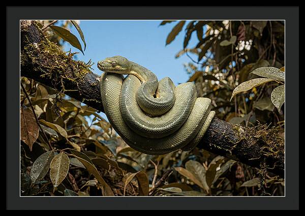 Green Tree Python Coiled On Branch