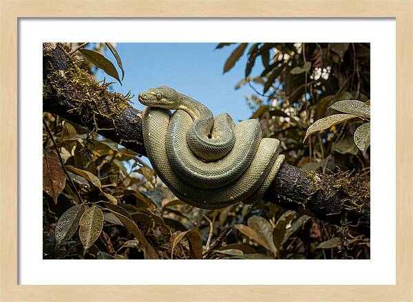 Green Tree Python Coiled On Branch