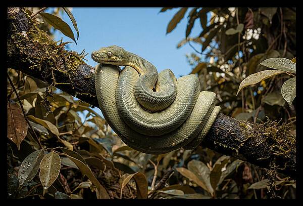 Green Tree Python Coiled On Branch