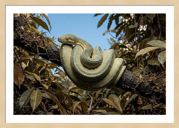 Green Tree Python Coiled On Branch