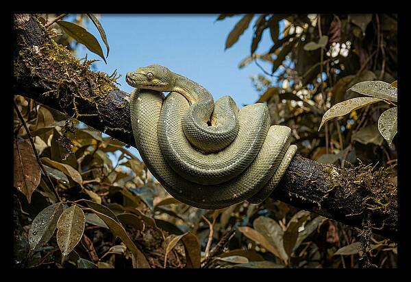 Green Tree Python Coiled On Branch