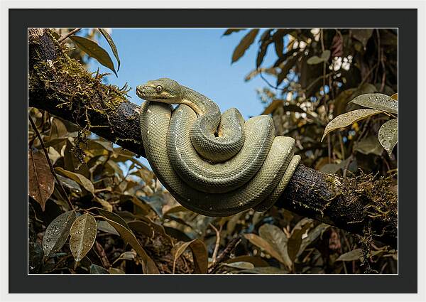 Green Tree Python Coiled On Branch