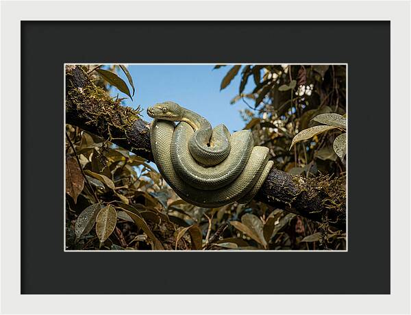 Green Tree Python Coiled On Branch