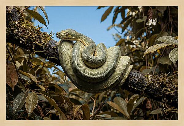 Green Tree Python Coiled On Branch