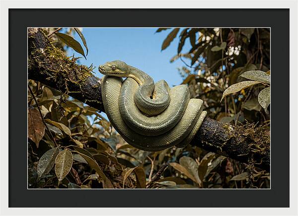 Green Tree Python Coiled On Branch