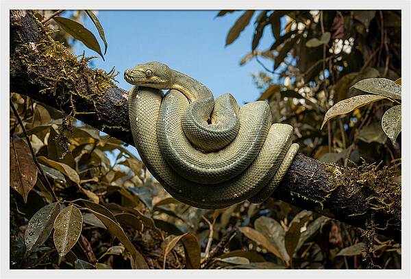 Green Tree Python Coiled On Branch