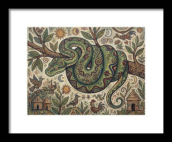 Green Tree Python In Folk Art