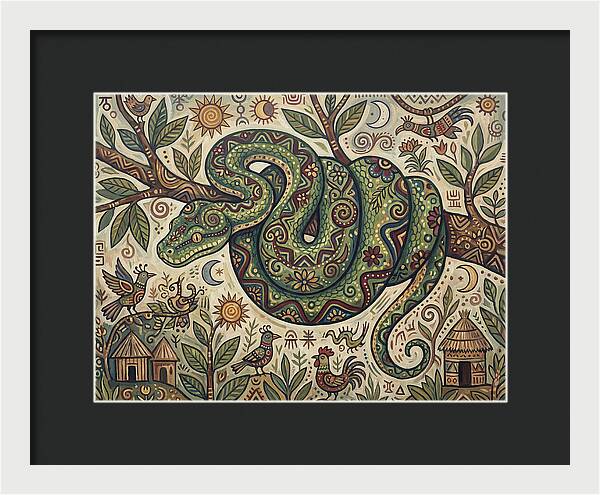 Green Tree Python In Folk Art