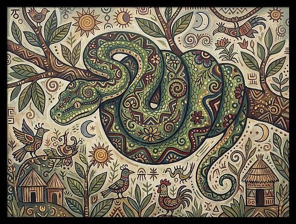 Green Tree Python In Folk Art