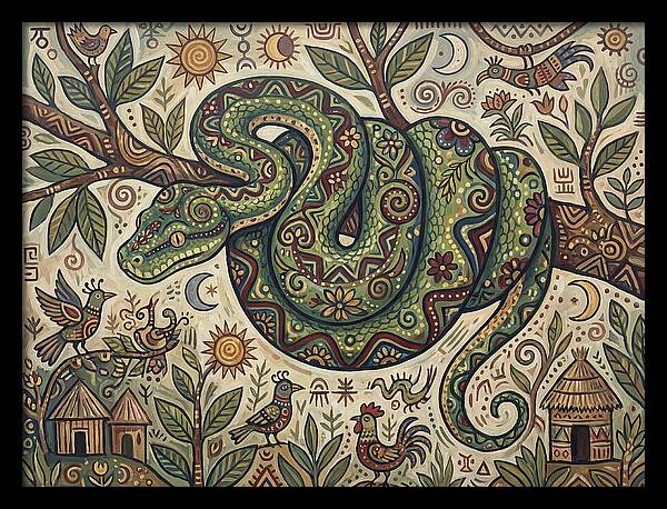 Green Tree Python In Folk Art