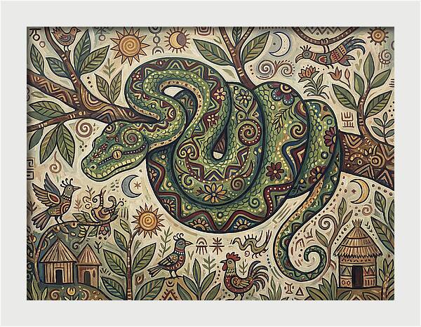Green Tree Python In Folk Art