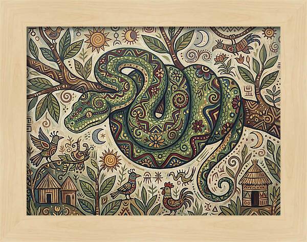 Green Tree Python In Folk Art