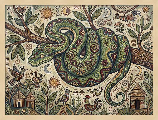 Green Tree Python In Folk Art