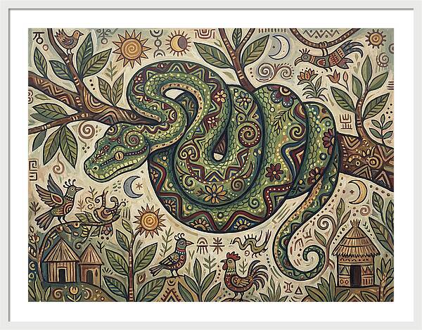Green Tree Python In Folk Art