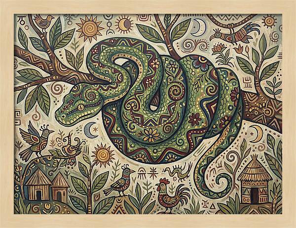 Green Tree Python In Folk Art