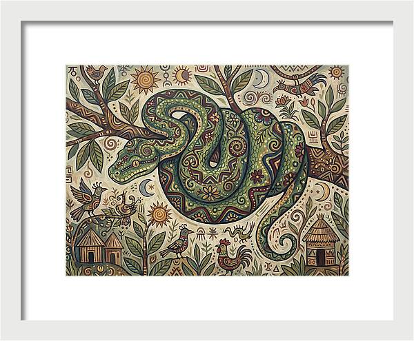 Green Tree Python In Folk Art