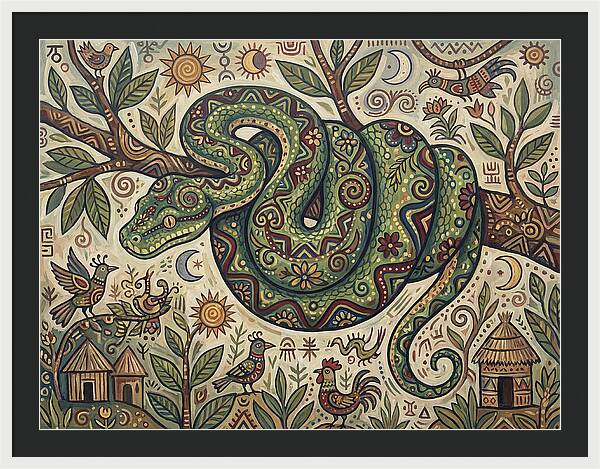 Green Tree Python In Folk Art