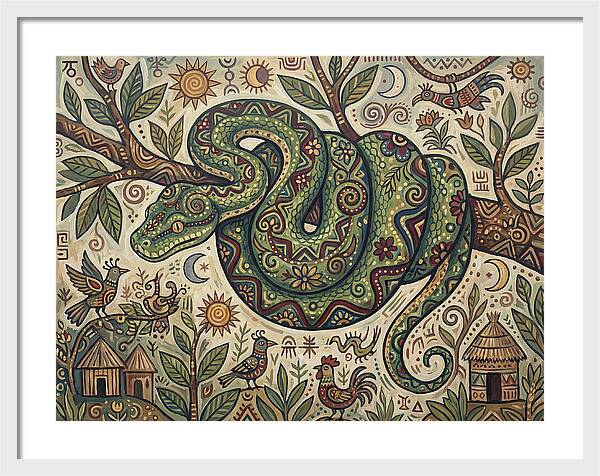 Green Tree Python In Folk Art