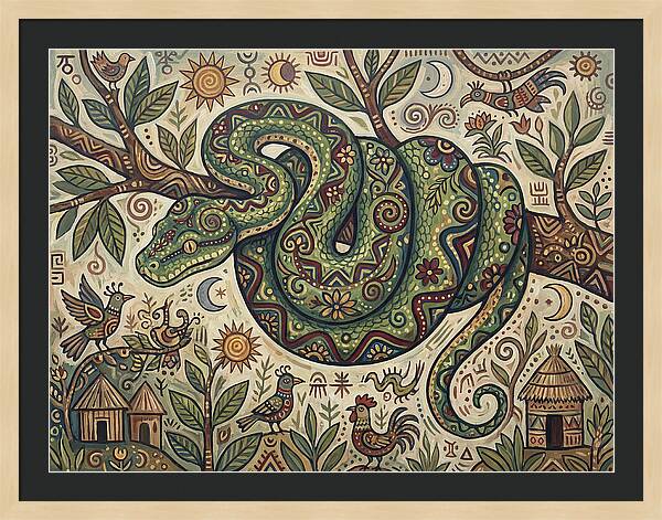 Green Tree Python In Folk Art