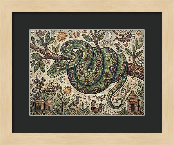 Green Tree Python In Folk Art