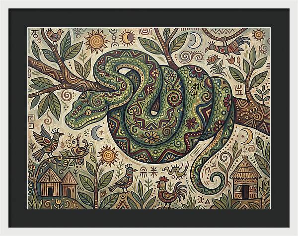 Green Tree Python In Folk Art