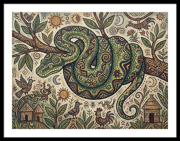 Green Tree Python In Folk Art