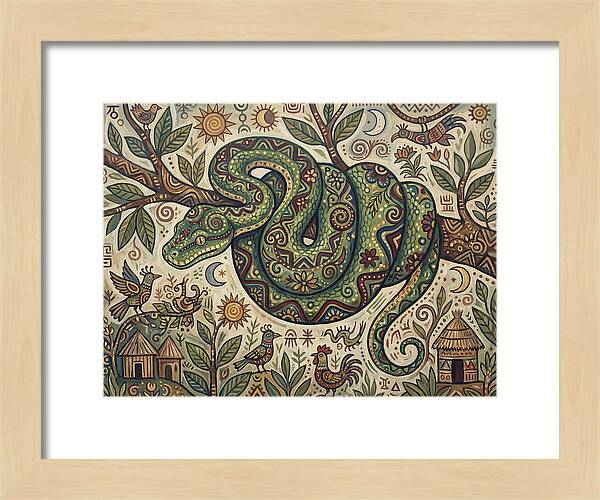 Green Tree Python In Folk Art