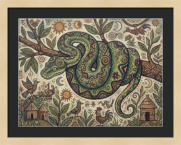 Green Tree Python In Folk Art