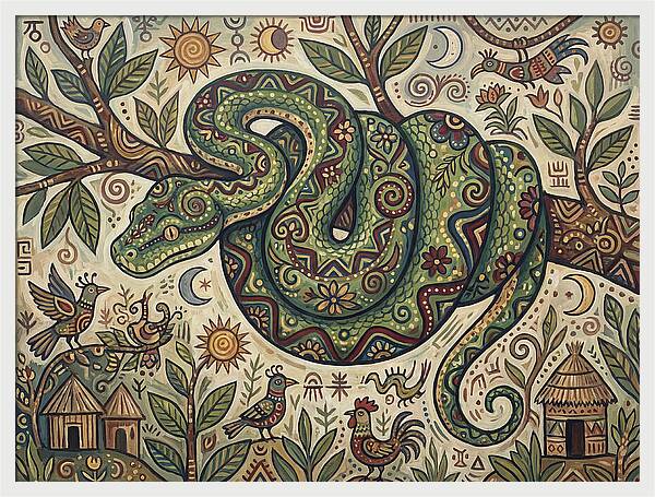 Green Tree Python In Folk Art